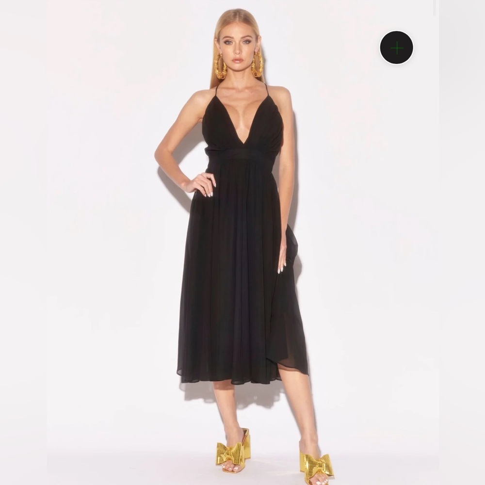 Meghan Fabulous Enchanted Garden Midi Black Chiffon Dress Sz Lg